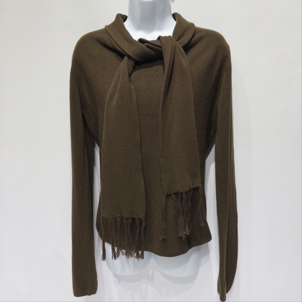 Sherry Taylor Chocolate Brown Sweater with Integrated Scarf Women Size M (B5)